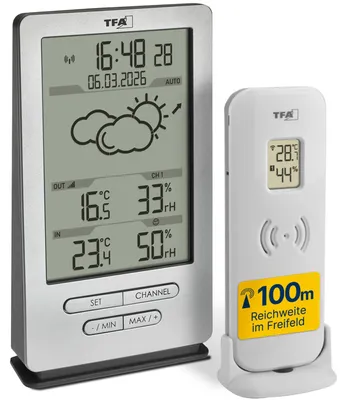 Produktbild von TFA Dostmann Digitale Funk Wetterstation, 35.1162.10, Innen- und Außenklima, inkl. Funkuhr