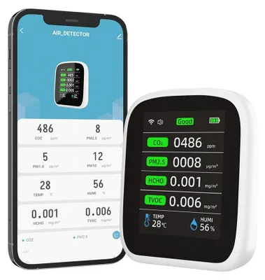 Produktbild von Luftqualitätsmessgerät Feinstaubmessgerät CO2-Messgerät - WLAN - 8-in-1 - CO2, PM2.5 und HCHO - LCD-Farbdisplay