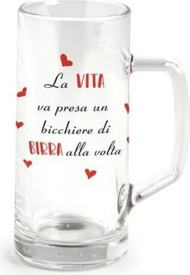Immagine prodotto di Bicchiere birra con manico 40 cl con scritta la vita va presa un bicchiere di birra alla volta