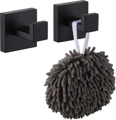 Immagine prodotto di Set di ganci da parete neri, a sezione quadrata, per bagno, cucina, garage, per carichi pesanti, in acciaio inossidabile, finitura opaca.