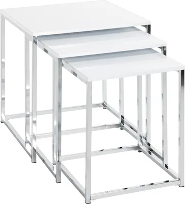 Produktbild von HAKU Möbel Beistelltisch 3er Set chrom-weiß - Maße: B 29/34/39 cm x H 36/39/42 cm x T 29/34/39 cm; 33383