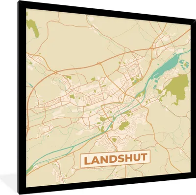 Produktbild von MuchoWow® Gerahmtes Poster Landshut - Karte - Stadtplan - Vintage 40x40 cm - Poster mit Schwarzem Bilderrahmen Wandposter Rahmen Foto Bilder - Mit Rahmen - Wanddekoration Schlafzimmer