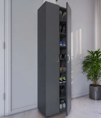 Produktbild von VCM Holz Schuhschrank | Maße: H. 173 x B. 49 x T. 30 cm | Allzweckschrank | 8 Fächer | 2 Drehtüren – Ulas