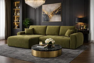 Produktbild von Kaiser Möbel Ecksofa mit Schlaffunktion und Bettkasten L-Form Ivo L, Veloursstoff Salvador, Olive, Links