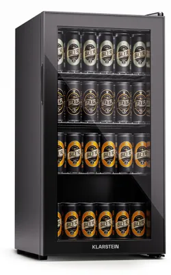 Produktbild von Klarstein Kühlschrank mit Glastür, Leiser Edelstahl-Kühlschrank, Indoor/Outdoor Getränkekühlschrank, Schmaler Weinkühlschrank für Getränke, 74L Kühlschrank mit Herausnehmbare Ablagen, 3-18°C