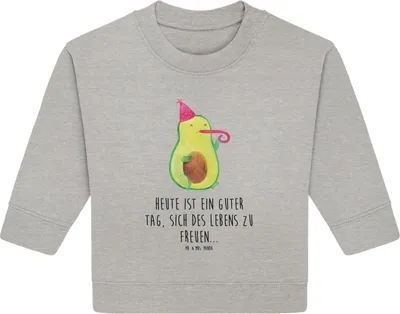 Produktbild von Mr. & Mrs. Panda Organic Baby Pullover Avocado Feier 6. - 12. Monat - Heather Grey - Geschenk, Party, Bullover, Tröte, Fete, Gute Laune, Geburtstag