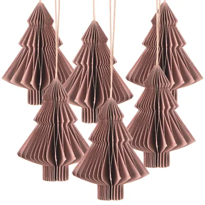 Produktbild von 6 altrosa Weihnachtsbaumanhänger Tannenbaum aus Papier 7,5 cm