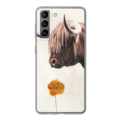 Produktbild von MuchoWow® Handyhülle Schutzhülle Hülle für Samsung Galaxy S21 Schottischer Highlander - Vintage - Blume Silikon Softcase Handy Hülle - Softcase