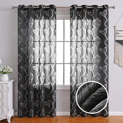 Image de Décoration ajourée à motif de feuilles, 100 cm x 250 cm, noir