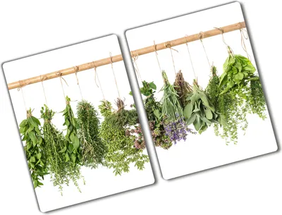 Produktbild von Tulup Glas Herdabdeckplatte - 2x40x52 cm - Glaskeramikkochfeld-Abdeckung Spritzschutz Glasabdeckplatte Kochplattenabdeckung und Schneidebrett - Zweiteilig - Essen & Getränke - Kräuter Schnur - Grün
