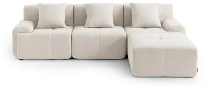 Image de Canapé d'angle modulaire 3 places MILYSOFA SOFAMOUS avec méridienne, tissu chenille blanc ivoire