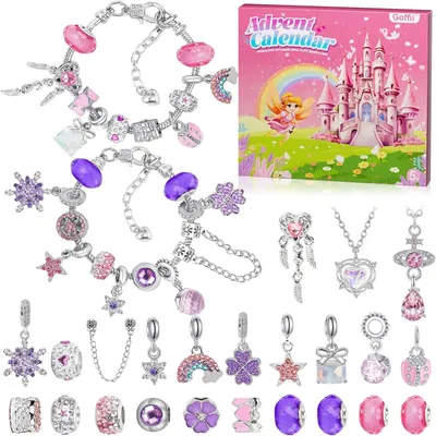 Produktbild von Adventskalender 2025 für Mädchen – DIY Schmuckkalender mit 24 Überraschungen, Armbändern & Halsketten in Rosa & Lila–Weihnachtsgeschenk für 6–16 Jahre
