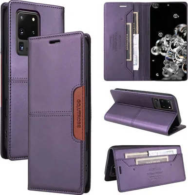 Immagine prodotto di Custodia per Samsung Galaxy S20 Ultra, custodia in pelle flip wallet con slot per carte e supporto Viola