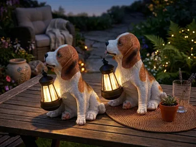 Produktbild von 2er Set LED Deko Solarleuchten für den Garten ausgefallene Hundelampen Höhe 26cm