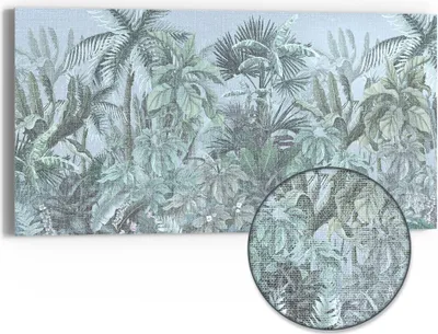 Produktbild von DEQORI Hybrid Leinwand Bild 60x30 cm 'Tropische Harmonie' Wandbild Glas flach modern