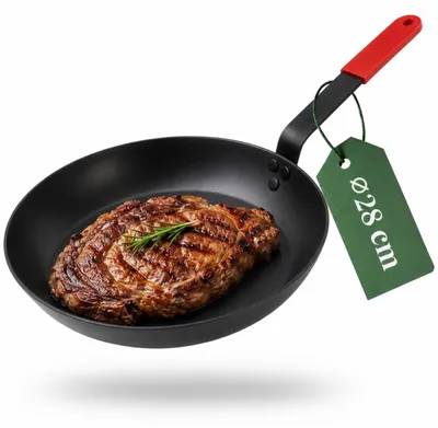 Produktbild von pasoli Bratpfanne Ø28cm - Kohlenstoffstahl Bratpfanne für alle Herdarten - inkl. Griffschutz aus Silikon