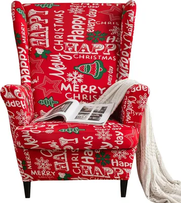 Obrázek produktu pro Stretch wingback sofa slipcover Printed Elastan sofa cover Furniture protector Non-slip Soft, Christmas