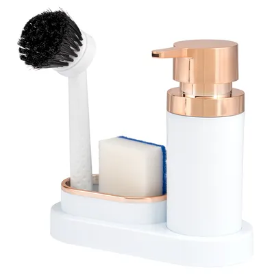 Produktbild von bremermann Spülbecken-Organizer, Spülmittelspender und Spülbürste, weiß-rosegold