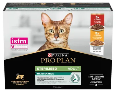 Zdjęcie produktu dla Purina Pro Plan Sterilised 10x85g Mokra Karma Dla Kotów Sterylizowanych z Wołowiną i Kurczakiem w Sosie