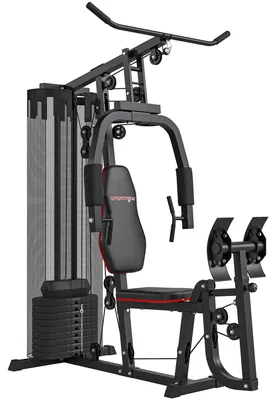 Produktbild von Heim-Fitnessstation mit 45 kg Gewichtsblöcken, Hochseilzug, Bruststation, Beinpresse für vielseitiges Training