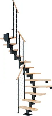 Produktbild von Pertura Mittelholmtreppe Spiros Buche Leimholz Anthrazit 1/2-gewendelt 75 cm 13 Stufen / 14 Steigungen Relinggeländer An
