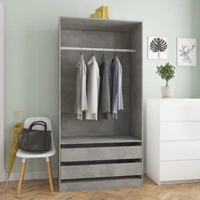 Produktbild von vidaXL Kleiderschrank Betongrau 100x50x200 cm Holzwerkstoff - Kleiderschrank - Kleiderschränke - Kleiderständer - Schrank