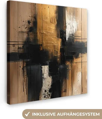 Produktbild von MuchoWow® - Leinwandbilder - Modern - Schwarz - Gold - Farbe, Wandbild, Wanddeko Bilder Wohnzimmer, 90x90 cm
