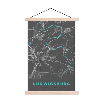 Produktbild von MuchoWow® Textilposter Stadtplan - Ludwigsburg - Deutschland - Karte 60x90 cm mit holzfarbenen Rahmen - Textil