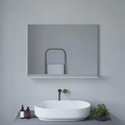 Produktbild von AQUABATOS  Badspiegel mit Ablage, Wandspiegel mit Regal Rechteckiger Spiegel Modern Badspiegel mattes Silber Aluminiumrahmen 80 x 60 cm