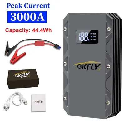Image de Démarreur de secours - 3000A XME - 12 V - 12 000–18 000 mAh - Pour véhicules essence et diesel - Lampe de signalisation SOS - Batterie externe - 365 g