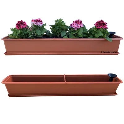 Produktbild von Blumenkasten Balkonkasten Pflanzkasten Terracotta mit Bewässerungssystem und Balkonkasten Untersetzer 80cm