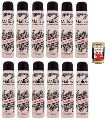 Produktbild von MALIZIA Deodorante Donna Secret Musk Seduction Parfum,Deodorant Deo Spray für Damen 12x 100ml + Italian Gourmet polpa 400g