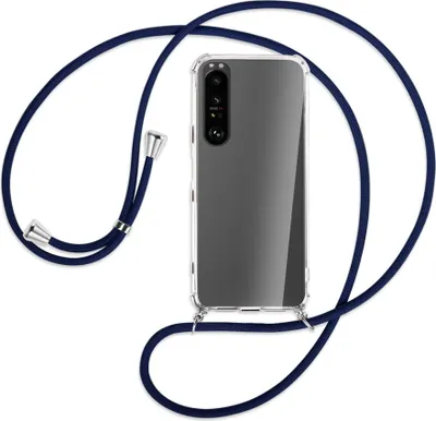 Produktbild von Handykette Backcover-Schutzhülle mit Band (Metall silberfarben) für Sony Xperia 1 II - dunkelblau