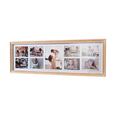 A multi-photo frame displaying various family moments.