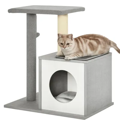 Produktbild von PawHut Holz Kratzbaum Katzenbaum Kletterbaum mit Katzenhöhle und Plüschkissen