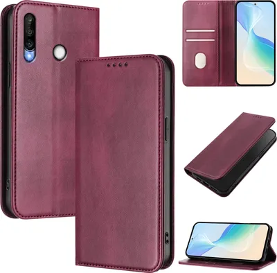 Produktbild von Handyhülle für Huawei P30 Lite, Vintage Leder RFID Schutz Kartenfach Standfunktion Magnetische Klapphülle Rot