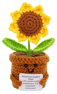 Handgehäkelte Sonnenblume – Glücksbringer, 14 cm, aus Wolle
