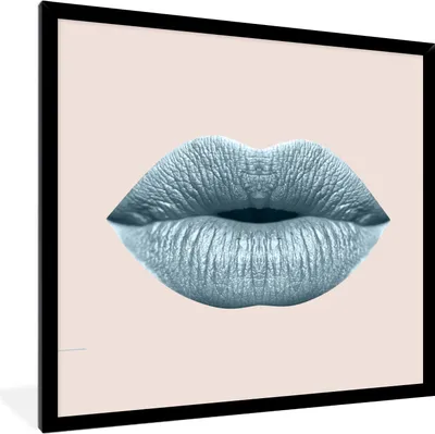 Produktbild von MuchoWow® MuchoWow® Gerahmtes Poster Lippen - Pastell - Grau 40x40 cm - Poster mit zchwarzem Bilderrahmen - Mit Rahmen - Wanddekoration Schlafzimmer