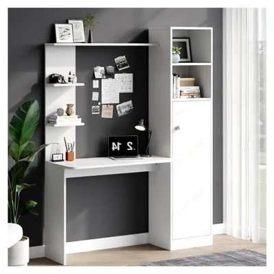 Produktbild von Schreibtisch mit Schrank und Ablageregal, modernes Bürodesign, 123 x 45 x 168 cm, Weiß