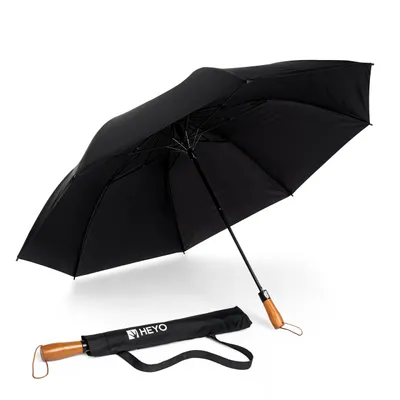 Produktbild von HEYO Regenschirm Groß 120 cm 8 Rippen | Windsicher & Sturmfest | Automatik | Kompakt & Robust | Schwarz