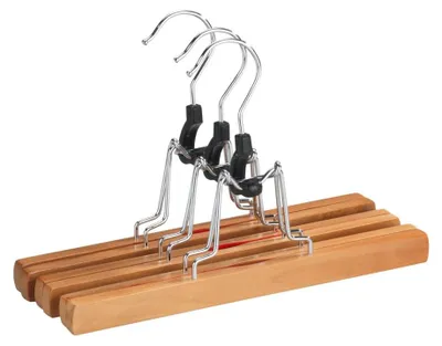 Hosenkleiderbügel aus Holz, 3er-Set, 25 cm, platzsparend, natur
