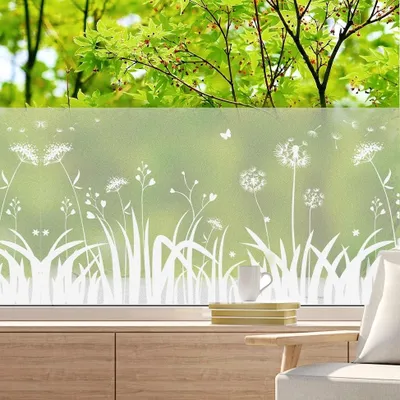 Blickdichte Fensterfolie, Löwenzahn-Motiv, 300x44,5 cm, selbstklebend