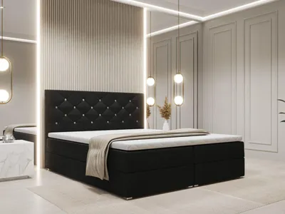 Produktbild von FurniDe24 Boxspringbett Fano 180x200 - Bett mit Matratze und Topper – Kontinentalbett mit Bettkasten und Matratze – Doppelbett Schwarz (Kronos 07)