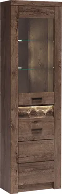 Produktbild von Eckvitrine modern in Esche dunkel mit LED Beleuchtung INGENIO-161