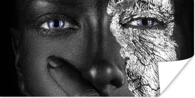 Produktbild von MuchoWow® Poster Weiblich - Silber - Schwarz - Blau 120x60 cm - Bild
