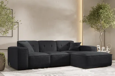 Produktbild von Ecksofa Designersofa CESINA Stoff Ascot Bukla Schwarz Ottomane Rechts