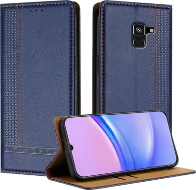 Produktbild von Handyhülle für Samsung Galaxy A8 2018 Leder Flip Klappbare Schutzhülle mit Standfunktion Blau