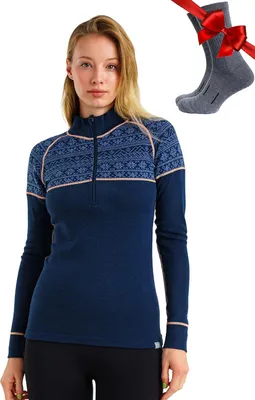 Productafbeelding van Thermisch damesshirt van merinowol met halve ritssluiting in bessenkleur