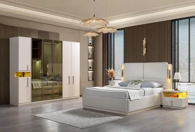 Produktbild von Komplettes Schlafzimmer Set Bett Kleiderschrank Nachttische 4tlg
