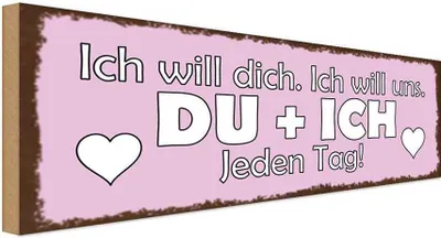 Produktbild von vianmo Holzschild 10x27 cm Du + Ich jeden Tag will dich Spruch Zitat